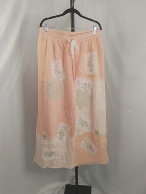 POL Patchwork Wide Leg Pants Boho Cottagecore Peach Lace Crochet Size Large